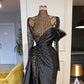 Black gorgeous luxury beaded long sleeve autumn fashion satin ball gown evening dress nv2641