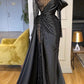 Black gorgeous luxury beaded long sleeve autumn fashion satin ball gown evening dress nv2641