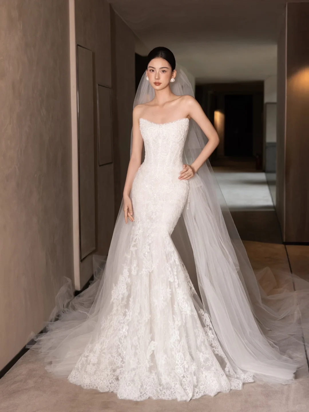 Sweetheart Strapless Lace Mermaid Wedding Dress Beaded Long Train Bridal Gown  NV7198