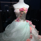 Mint Green Pink Ombre Strapless Princess Ball Gown Lace 3D Flowers Tiered Ruffle Organza Long Evening Gown  NV7008