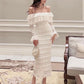 Elegant White Simple Midi Dress Long Sleeve Sexy Beach Party Bodycon Dress Evening Dress Birthday Dress Homecoming Dress nv2379