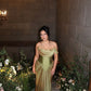 Green vintage elegant long satin ball gown evening dress party dress nv3529