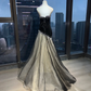 Black Velvet Strapless Mermaid Evening Gown Handmade Pearl Beading Ombre Sheer Tulle Long Prom Dress  NV7018