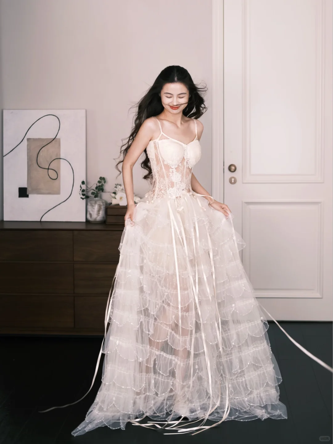 Sweetheart Lace Tiered Tulle Bridal Gown, Sheer Corset Wedding Dress  NV7296