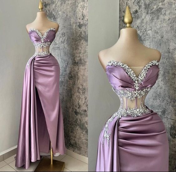 Lilac Gorgeous Sexy Bodycon Off Shoulder Satin Rhinestone Long Slit Floor Length Ball Gown Evening Dress nv2753