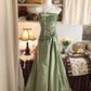 Green simple elegant fashion off-shoulder long satin ball gown evening dress party dress nv3553