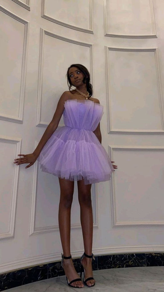 Purple Fashion Tulle Cute Short Tulle Elegant Fairy Homecoming Dress Prom Dress Evening Dress Party Dress nv3294