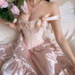 Pink Gorgeous Elegant Sweet Gem Bow Long Satin Princess Ball Gown Evening Dress nv2767