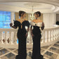 Black White Long Satin Mermaid Prom Dress Evening Dress Party Dress nv4871