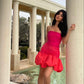 Red pink gradient fashion off-shoulder tube top short dress prom dress evening dress party dress nv1845