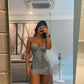 Silver Spaghetti Strap Sequin Short Mini Party Dress Homecoming Dress Evening Gown nv2408