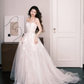 Tulle A Line Wedding Dress Strapless 3D Floral Applique High Slit Bridal Gown  NV7243