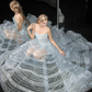Strapless Silver White Ball Gown Prom Dress, 3D Hoop Organza Beaded Evening Gown  NV7109