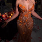 Orange Luxury Shiny Beading V-Neck Sexy Elegant Mermaid Slim Fit Long Floor Length Train Ball Gown Evening Dress Party Dress Sleeveless 17th Birthday Outfit nv1406