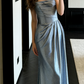 Silver-Blue Halter Cowl Neck Gown - Knot Corset Mermaid Evening/Red Carpet/Date Maxi Dress NV6822