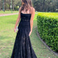 Black Elegant Sexy Lace Spaghetti Strap Long Evening Dress nv2725