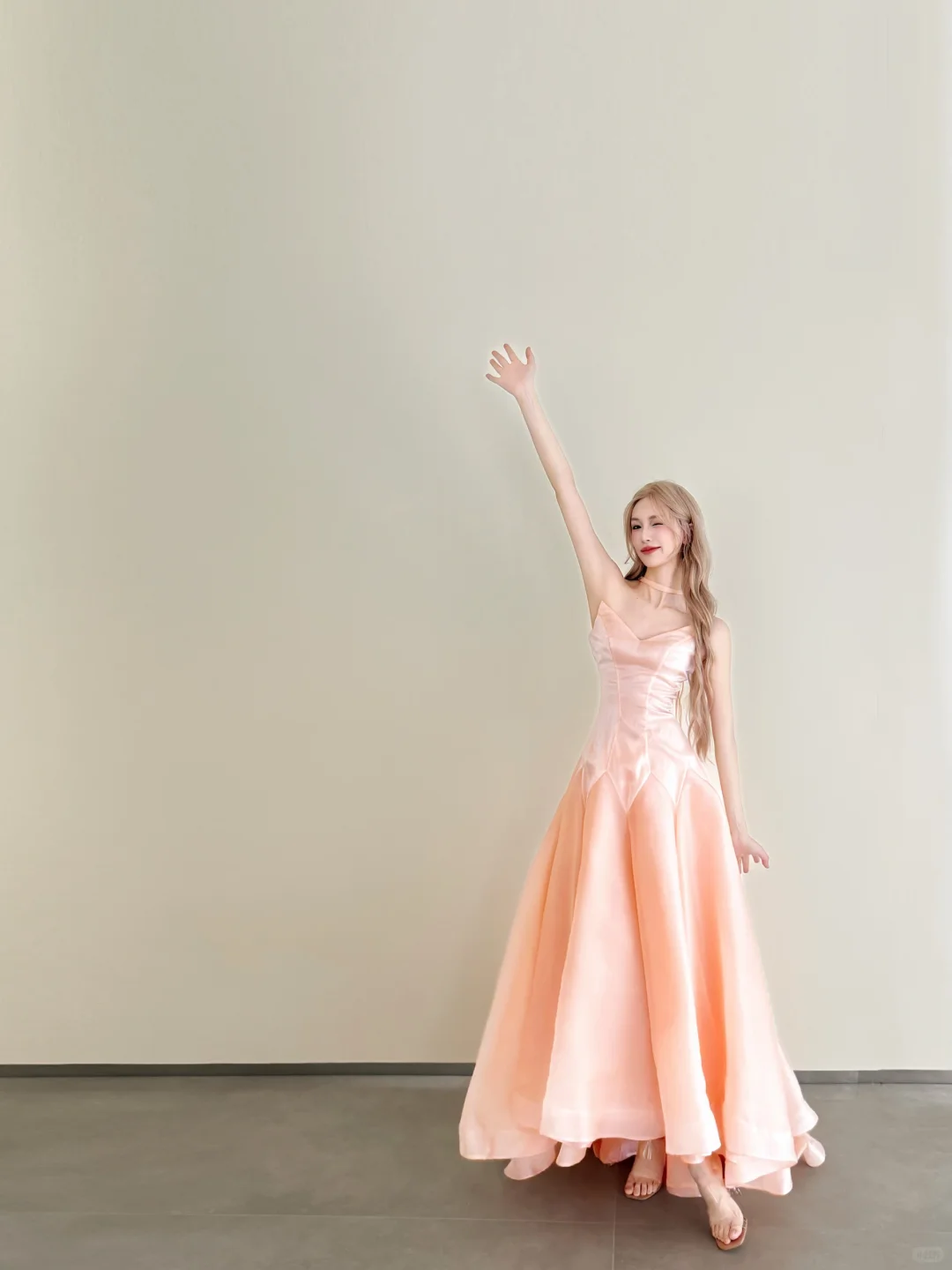 Peach Pink Spaghetti Strap Satin Ball Gown A-Line Prom Dress  NV7177