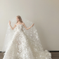 White 3D Floral Strapless Ball Gown Wedding Dress Cathedral Train  NV7134