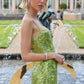 Green shiny sequins long spaghetti strap ball gown evening dress party dress nv4796