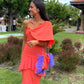 Elegant coral orange one shoulder ruffled long ball gown evening dress wedding guest dress with ruffled hem nv2648