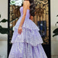 Light Purple Sparkling Tulle Sequin A-Line Long Tiered Ball Gown Evening Dress nv2651