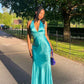 Blue simple elegant beaded long satin ball gown nv2927