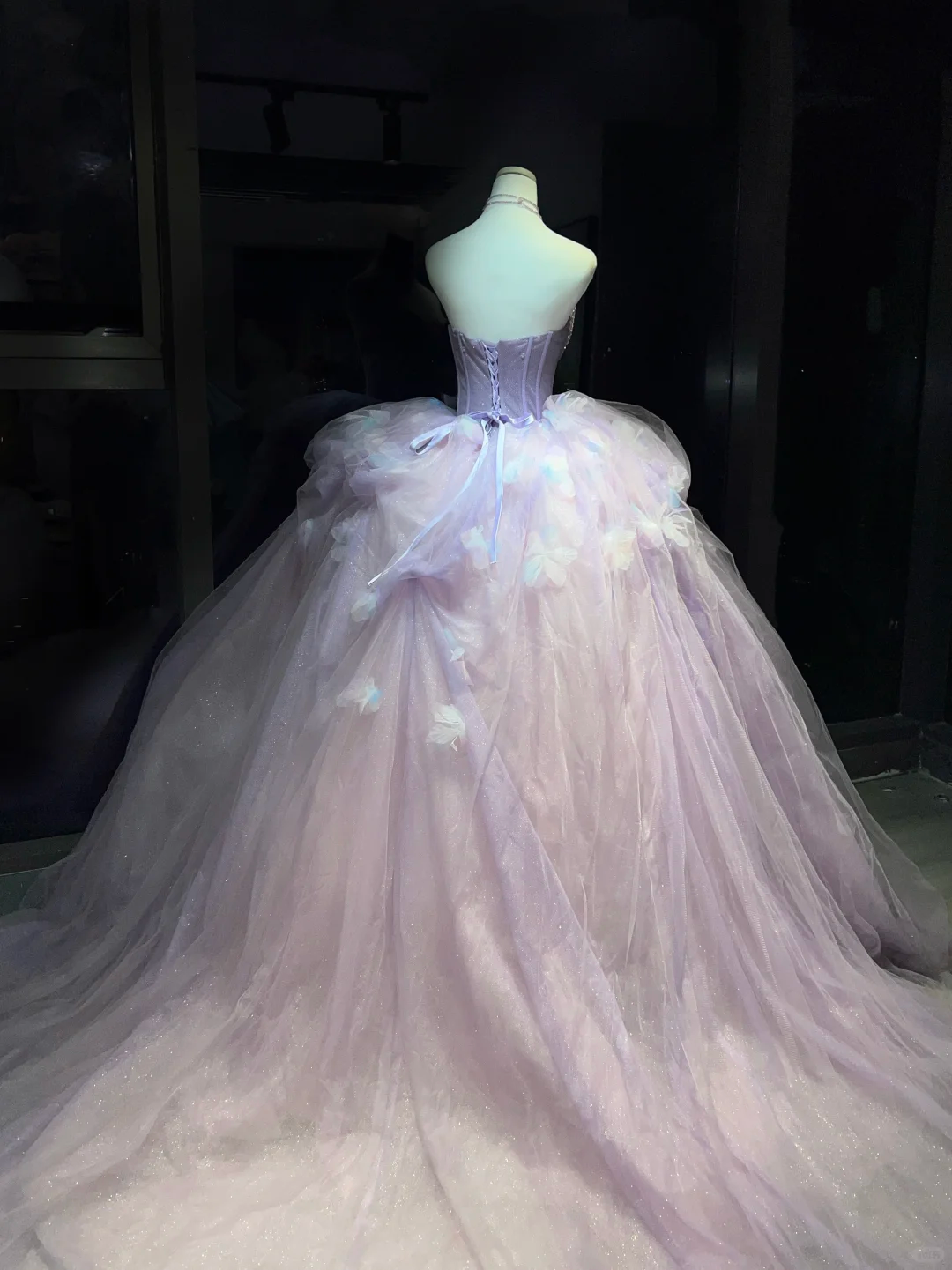 Lavender 3D Floral Tulle Long Evening Gown Strapless Puffy Ball Gown Prom Dress  NV7063