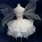 White Fairy Short Tulle Formal Gown Pearl Beaded Corset With Sparkly Wings  NV6952