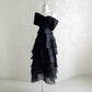 Black solid color one shoulder fashionable ruffled long satin ball gown evening dress nv3210