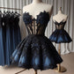 Blue gorgeous exquisite lace applique short prom dress evening dress party dress nv3366