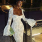 White lace sexy square neck trumpet sleeves long elegant ball gown evening dress party dress nv3225