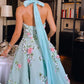 Green Gorgeous Exquisite Floral Embroidery Applique A-Line Long Tulle Prom Gown Evening Dress Party Dress nv3439