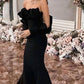 Black ruffled long sleeve one shoulder off shoulder long ball gown evening dress party dress nv2391