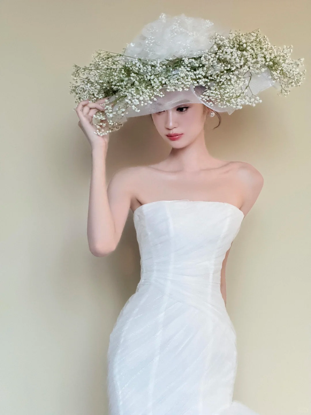 Strapless 3D Floral Tulle Mermaid Wedding Dress with Detachable Sleeves  NV7435