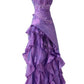 Dark Purple Retro Fashion Elegant Exquisite Beaded Spaghetti Strap Long Satin Lace Ball Gown Evening Dress nv3627