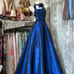 NiceVestidos--Sleeveless Dark Blue Satin A - line Floor - length Evening Dress NV5772