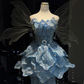 Sky Blue Strapless Mermaid Formal Gown 3D Floral Beaded Ruffle Tulle Evening Dress  NV6963