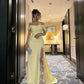 Yellow off-the-shoulder pleated sequined long tulle ball gown formal evening dress nv2969