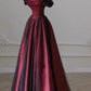 Burgundy Simple Satin Mermaid Long Black Tulle Ball Gown Evening Dress banquet outfit nv2989