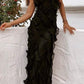 Black spaghetti strap ruffled mermaid long party dress wedding guest dress prom dress evening dress nv1952