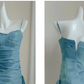 NiceVestidos--Sleeveless Lake Blue Shiny Slim fit Floor length Evening Dress NV5784