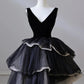 Black and White V Neck Low Cut Tulle Velvet Long Tiered Ball Gown Evening Dress Party Dress nv2607