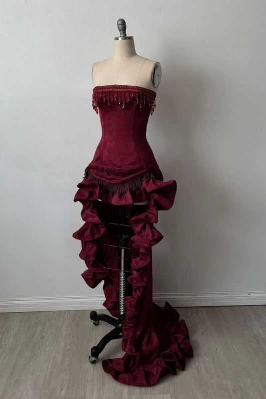 NiceVestidos-_Burgundy delicate lace dress NV6036