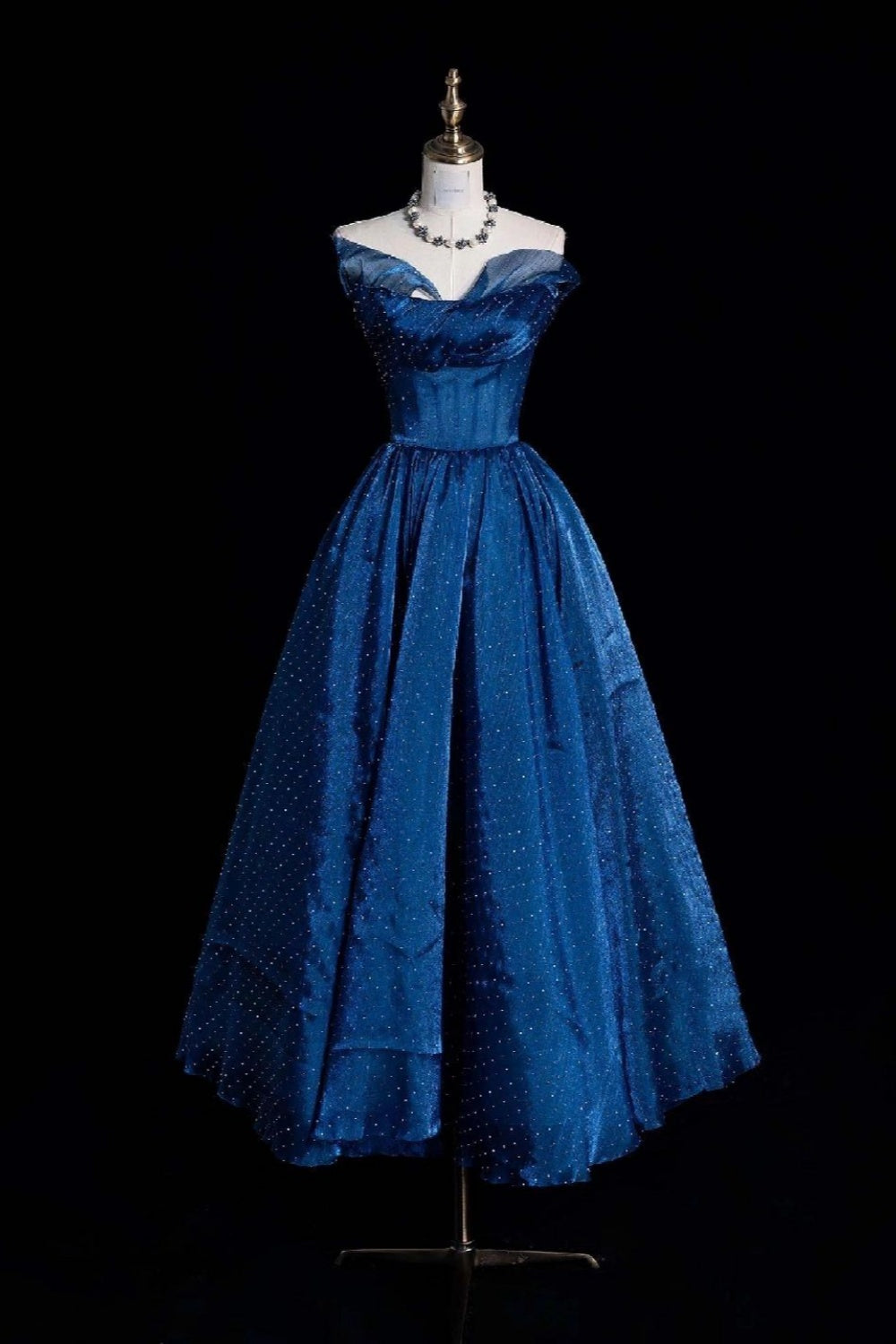 Königsblaues Pailletten-Ballkleid mit Carmen-Ausschnitt: Sternenhimmel-Verzierung, tailliertes Design, elegantes Maxikleid NV6428