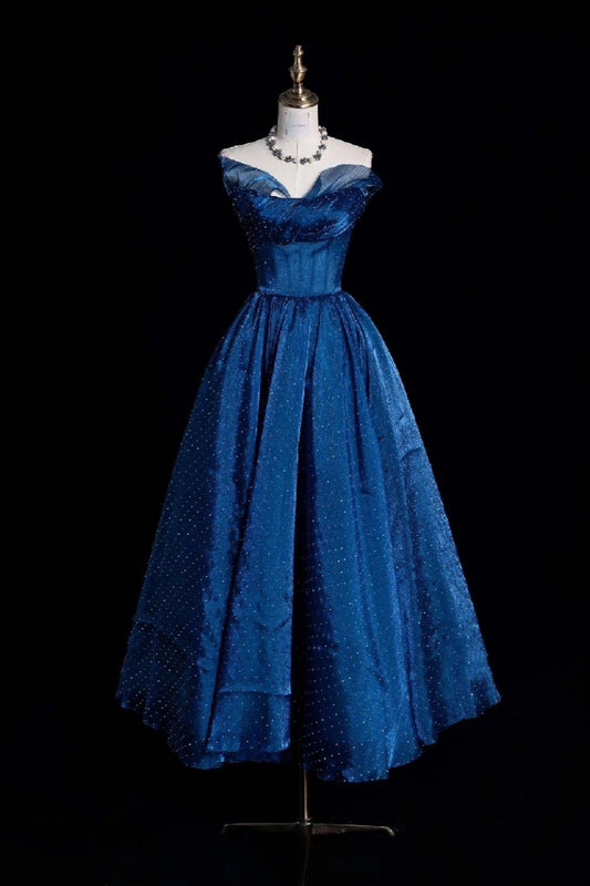 Königsblaues Pailletten-Ballkleid mit Carmen-Ausschnitt: Sternenhimmel-Verzierung, tailliertes Design, elegantes Maxikleid NV6428