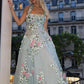 Green Gorgeous Exquisite Floral Embroidery Applique A-Line Long Tulle Prom Gown Evening Dress Party Dress nv3439