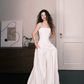 Strapless Ruched White Bridal Jumpsuit with Pockets & Train  NV7365