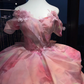 Pink Floral Print Off Shoulder Princess Evening Gown 3D Flowers Lace Boned Voluminous Ruffled Organza Skirt Long Prom Dress  NV7022