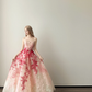 Strapless Pink Red Ombre Tulle Ball Gown 3D Floral Prom Dress  NV7129