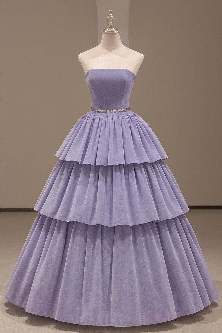 Hellviolettes, gestuftes Bandeau-Ballkleid: Paillettenbesatz an der Taille, tailliertes Abendkleid, elegantes Maxikleid NV6431